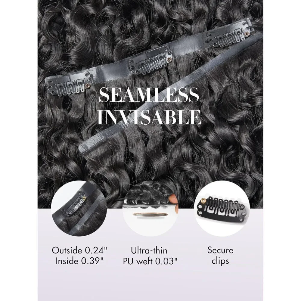 Curly Clip in Hair Extensions Human Remy Black 14Inch Natural Fullness